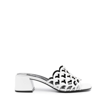 White Open Toe Sandals with Low Block Heel