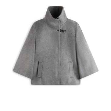 Grey Wool Blend Cape Jacket