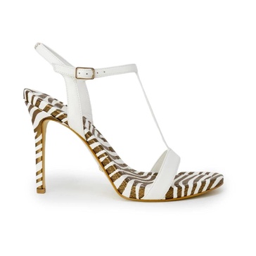 White Leather Stiletto Sandals with Bow