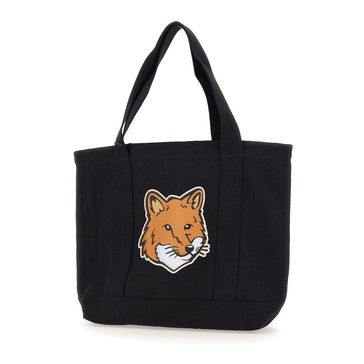 Black Cotton Shopper Bag with Fox Logo