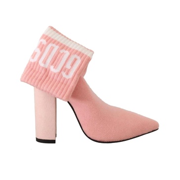 Pink Suede Logo Block Heel Ankle Boots