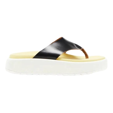 Black Leather Platform Thong Sandals