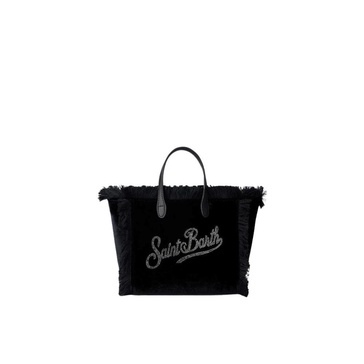 Black Velvet Mini Vanity Handbag with Rhinestone Logo