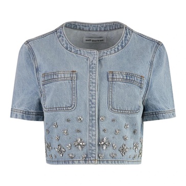 Embroidered Denim Top with Pockets