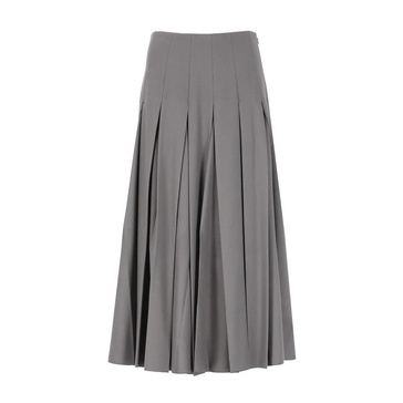 Grey Pleated Skirt with Flared Hem