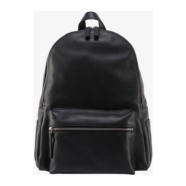 Leather Backpack with Metal Logo Patch