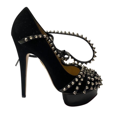 Studded Black Suede Platform Pumps