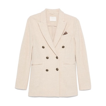 Herringbone Double-Breasted Beige Jacket