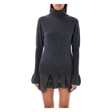 Grey Puff Sleeves Turtleneck Sweater