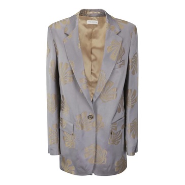 Gray Damask Embroidered Button Jacket