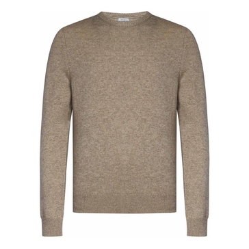 Brown Cashmere Knit Crewneck Sweater