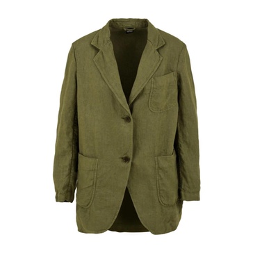 Green Viscose Blazer with Classic Revers and Pearl Button Fastening