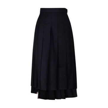 Navy Blue Pleated Midi Skirt