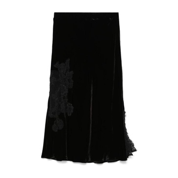 Black Velvet Floral-Lace Skirt