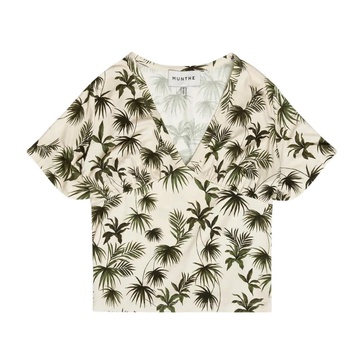 Olive Print Short Sleeve Blouse