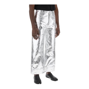 laminated leather pants with folded hem