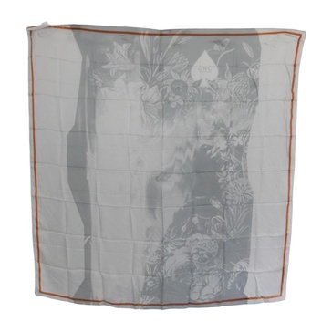 Silk Floral Scarf Gray Orange