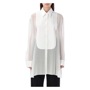 White S-Wave Silk Chiffon Tuxedo Shirt