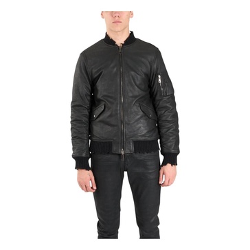 Reversible leather bomber jacket