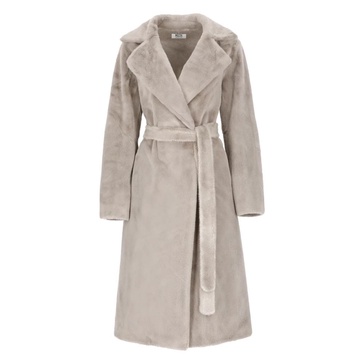 Grey Synthetic Leather Coat with Peak Lapel