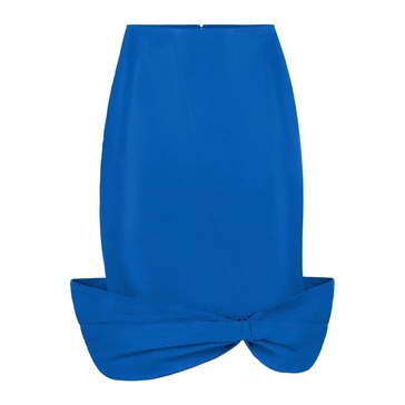 Blue Taffeta Bow Peplum Midi Skirt