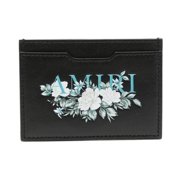 Black Leather Wallet with Logo Print