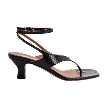 Black Leather Sandals Squared Toe Italy