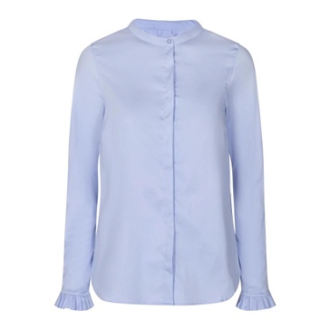 Light Blue Shirt with Button Closure and Ruffle Detail