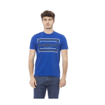 Blue Cotton Round Neck T-Shirt with Front Print