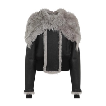 Black Leather Fur Trim Jacket