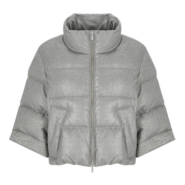 Quilted Grey Down Jacket 3/4 Sleeves