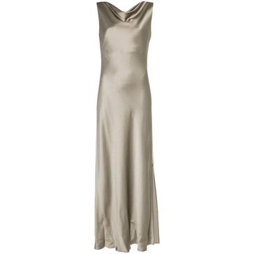 Olive Brown Satin Finish Cowl Neck Dress