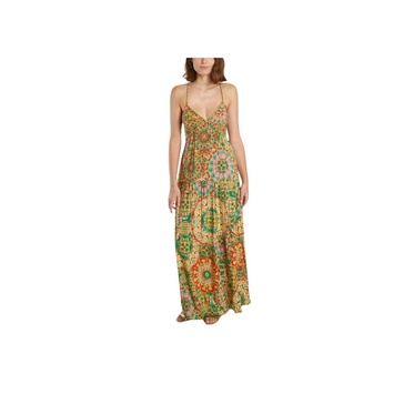 Green Halter Printed Long Dress