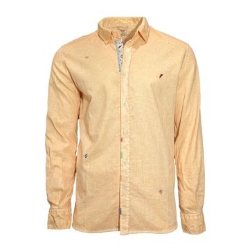 Linen-Cotton Shirt with Orange Mango Embroidery