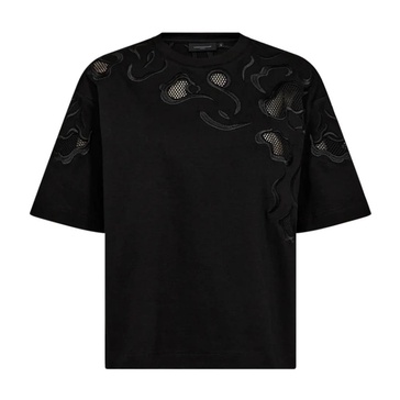 Black Cropped Boxy T-Shirt with Embroidery