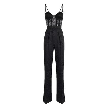 Black Jacquard Jumpsuit Palazzo Trousers