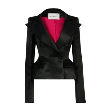 Black Satin Peplum Blazer