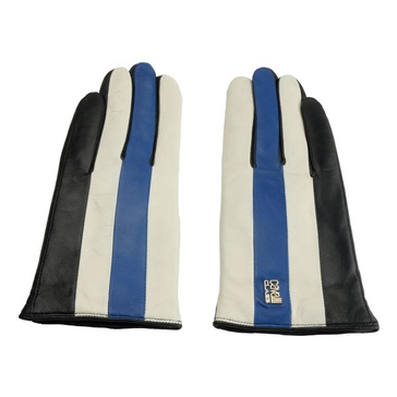 Cavalli Class Elegant Black and Blue Lambskin Gloves