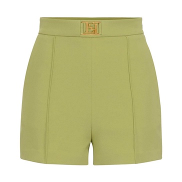 High-waisted Stretch Crepe Shorts with Gold Metal Logo Plate