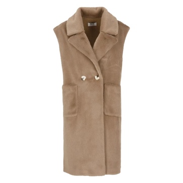 Brown Sleeveless Coat with Stud Buttons