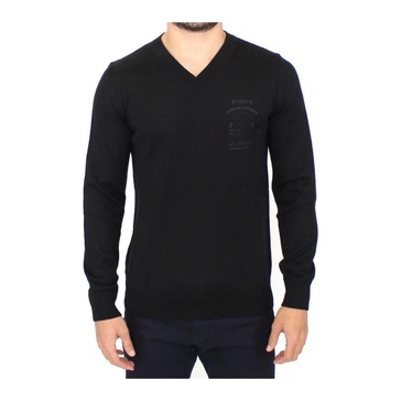 Black Wool Blend V-neck Pullover Sweater