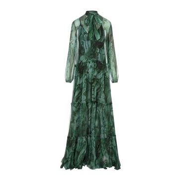 Green Silk Malachite Pattern Long Dress