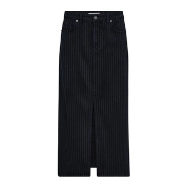 Pinstripe Denim Skirt with Front Slit