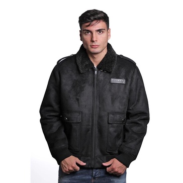 Black Polyester Jacket with Faux Fur Lining