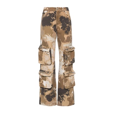 Multicolor Cargo Pants with Camouflage Motif in Stretch Cotton Woman