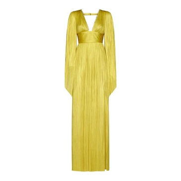 Yellow Silk Mesh Dress with Crystal Embellishment