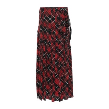 Printed Mesh Long Skirt in Red