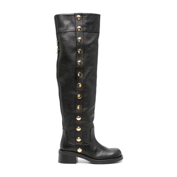 Black Stud Embellished Knee-High Boots