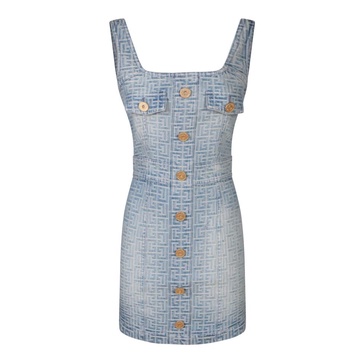 Blue Denim Mini Dress with Golden Buttons