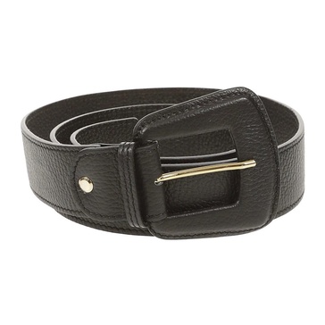 Black Hammered Leather Belt with Gold Hardware